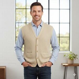 Hickey-Freeman Sport Silk Knit Vest Button Up‎ Cardigan Sweater - Size XL